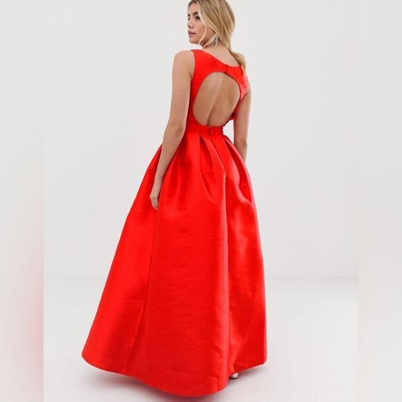 CHI CHI LONDON Perla Cutout Back Elegant Taffeta Evening Gown in Red 4 NWT - Picture 1 of 16